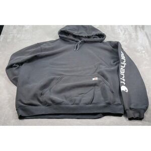 Carhartt Hoodie Mens 2XL Gray Relaxed Fit Sleeve Logo Sweatshirt Pullover Fleece